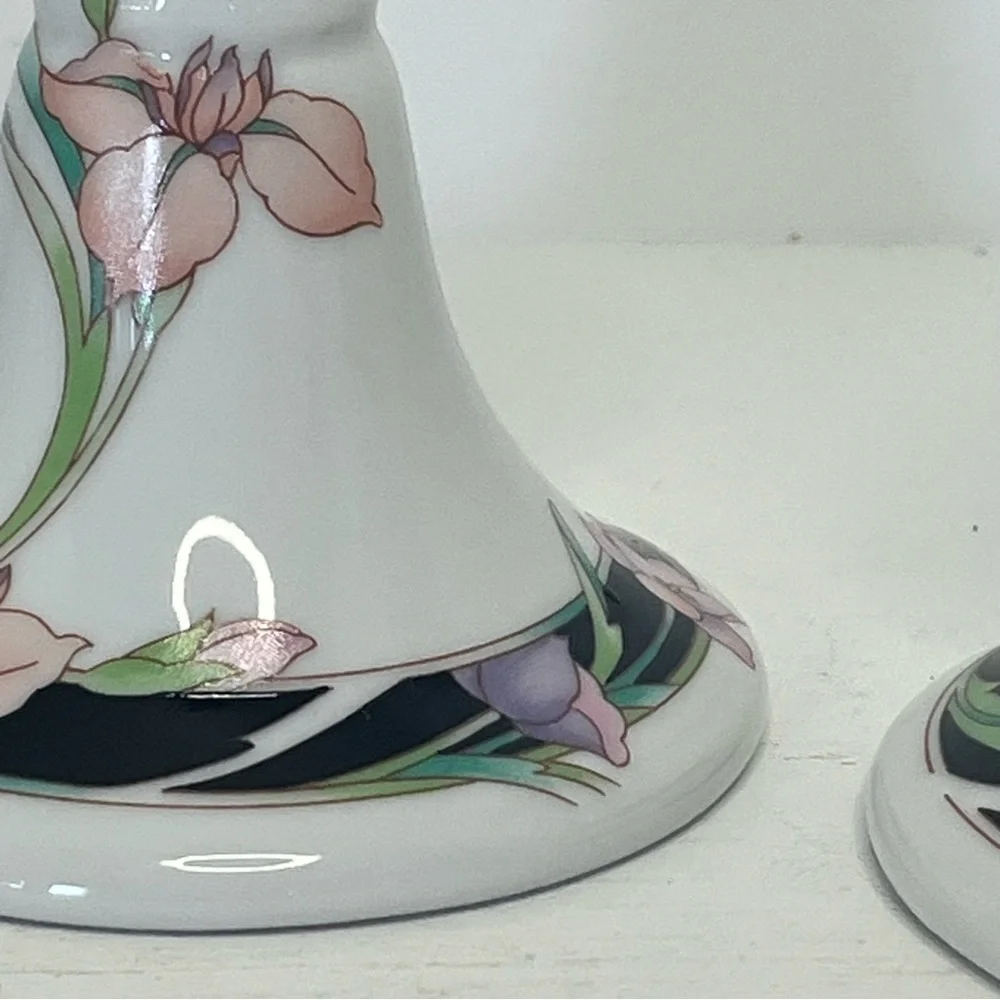 Pair of Vintage 1983 Wicks ’N’ Sticks Fiona Black Porcelain Candle Sticks
